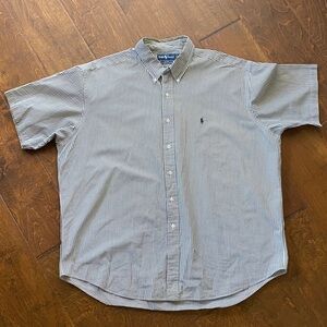 Ralph Lauren Men's Charcoal and White Striped Short Sleeved Shirt. Size XXL